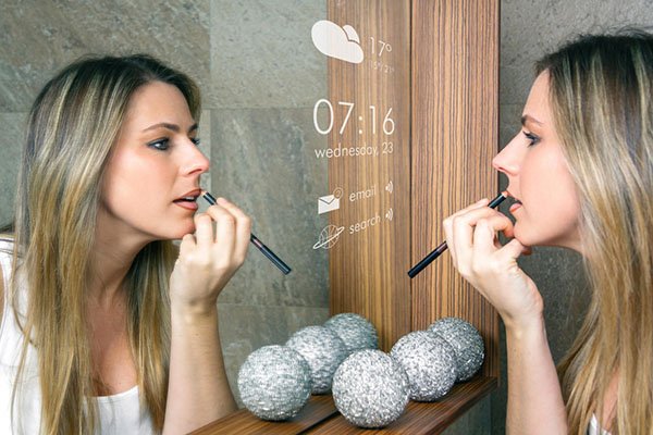 smart bathroom mirror with informational screen