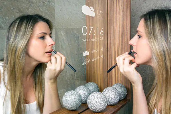 smart bathroom mirror with informational screen